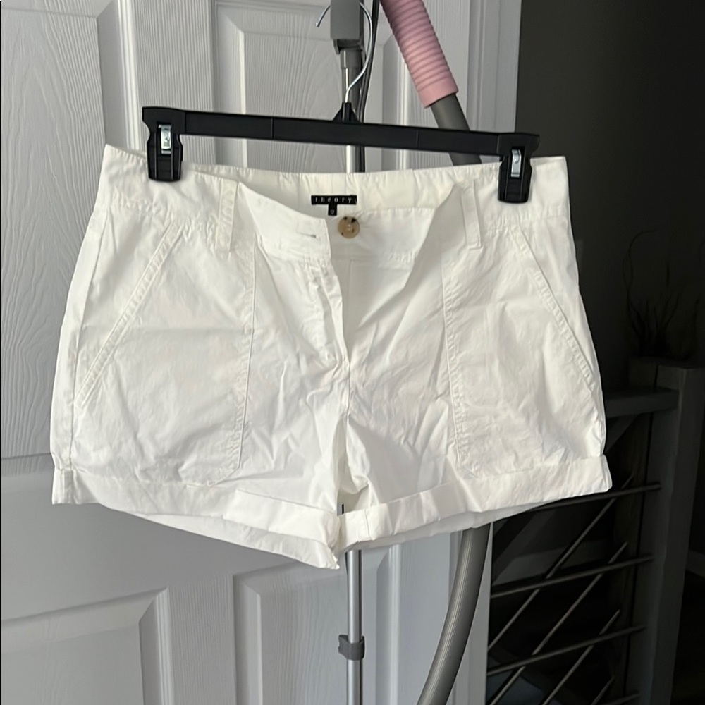 Theory White Cargo Shorts with Structured Waistband
